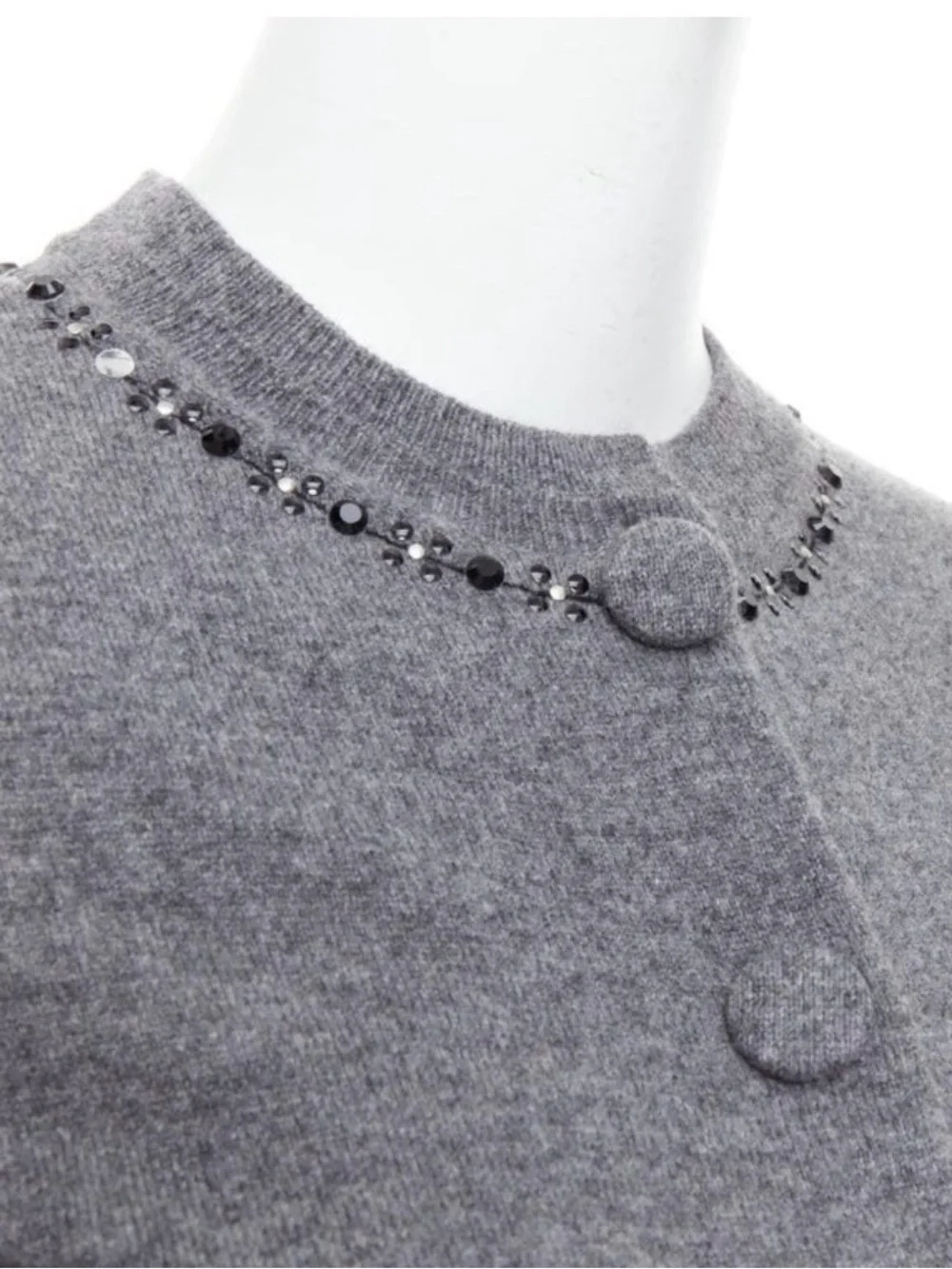 Marc Jacobs Grey Beaded Trim Button Cardigan Sz M Crew Neck Sweater